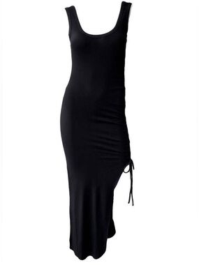 THE RANGE Black Tank Ribbed Knit Alloy Rib Cinched Midi Side-Tie Maxi Dress Sm